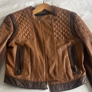 BCBGMaxAzria Quilted Leather Jacket in Rich Brown